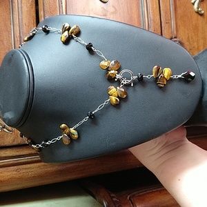 Sterling silver 925 tiger's eye tigers eye onyx necklace lariat chain